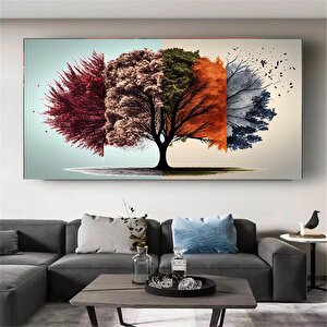 Yaz Ağacı Kanvas Sanatı; Soyut Ağaç Tasarımı; Dört Mevsim Ağacı; Kanvas Hediye; Duvar Sanatı Kanvas; 75x150 cm