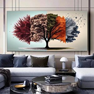 Yaz Ağacı Kanvas Sanatı; Soyut Ağaç Tasarımı; Dört Mevsim Ağacı; Kanvas Hediye; Duvar Sanatı Kanvas; 60x120 cm