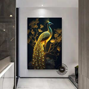 Altın Tavuskuşu Kanvas Tablosu – Ağaçta Altın Tavuskuşu, Asmaya Hazır 70x150 cm