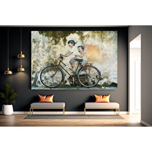 Penang Malezya; Penang Sokak Sanatı; Bisiklete Binen Çocuklar; Sokak Fotoğrafçılığı Kanvası; Graffit