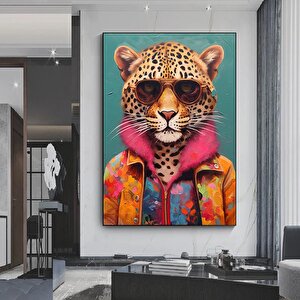 Güneş Gözlüklü Leopar Kanvas; Stilize Leopar Sanatı 70x100 cm