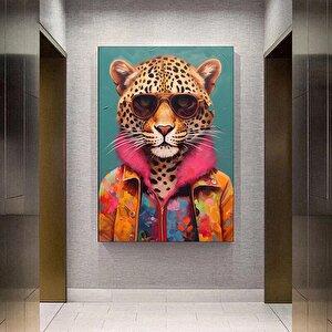 Güneş Gözlüklü Leopar Kanvas; Stilize Leopar Sanatı 70x100 cm