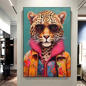 Güneş Gözlüklü Leopar Kanvas; Stilize Leopar Sanatı 70x100 cm