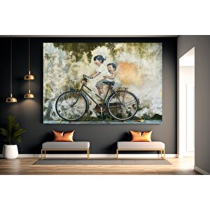 Penang Malezya; Penang Sokak Sanatı; Bisiklete Binen Çocuklar; Sokak Fotoğrafçılığı Kanvası; Graffit