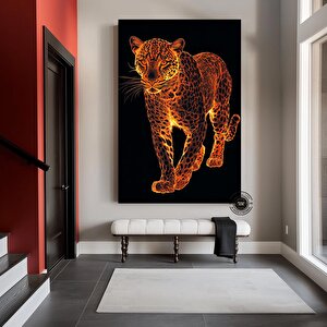 Leopar Soyut Sanat Kanvas; Siyah Altın Lüks Dekor 60x120 cm