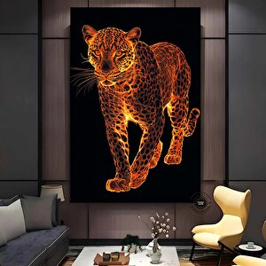 Leopar Soyut Sanat Kanvas; Siyah Altın Lüks Dekor