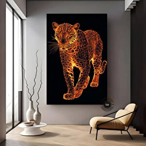 Leopar Soyut Sanat Kanvas; Siyah Altın Lüks Dekor