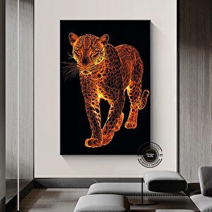 Leopar Soyut Sanat Kanvas; Siyah Altın Lüks Dekor 50x70 cm