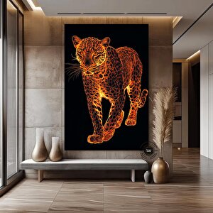 Leopar Soyut Sanat Kanvas; Siyah Altın Lüks Dekor 50x70 cm