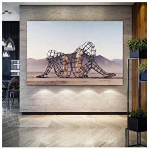 İç Çocuk Parlayan Heykel Temalı Modern Sanat, Burning Man Figürlü Duvar Kanvası 90x150 cm