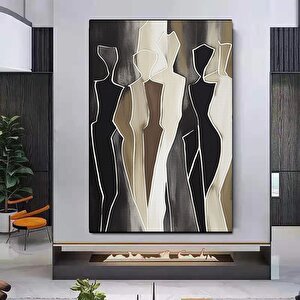 Toprak Tonlu Soyut Resim; Kahverengi Dokulu Kanvas Sanatı; Oturma Odası İçin Büyük Duvar Dekoru; Mod 50x70 cm