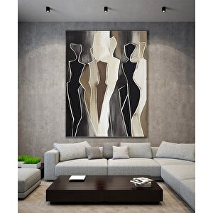 Toprak Tonlu Soyut Resim; Kahverengi Dokulu Kanvas Sanatı; Oturma Odası İçin Büyük Duvar Dekoru; Mod 70x100 cm