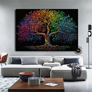 Renkli Yaşam Ağacı Kanvas Tablosu, Sembolik Sanat Baskısı, Soyut Ağaç Sanatı Baskısı