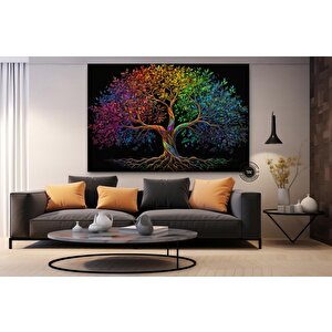 Renkli Yaşam Ağacı Kanvas Tablosu, Sembolik Sanat Baskısı, Soyut Ağaç Sanatı Baskısı