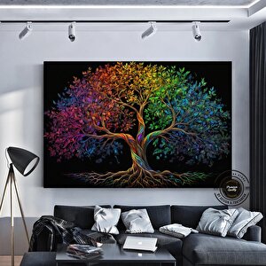 Renkli Yaşam Ağacı Kanvas Tablosu, Sembolik Sanat Baskısı, Soyut Ağaç Sanatı Baskısı 20x30 cm