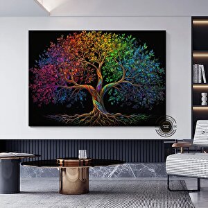 Renkli Yaşam Ağacı Kanvas Tablosu, Sembolik Sanat Baskısı, Soyut Ağaç Sanatı Baskısı 30x40 cm