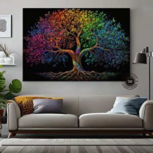 Renkli Yaşam Ağacı Kanvas Tablosu, Sembolik Sanat Baskısı, Soyut Ağaç Sanatı Baskısı