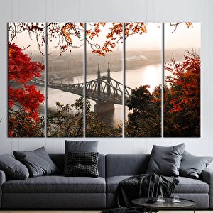 Kırmızı Ağaç Manzarası, Deniz Manzarası, Şehir Ve Nehir Duvar Dekoru 80x150 cm