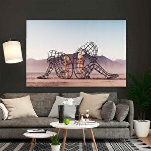 Sırt Sıra Çeviren İki Kişi Kanvas; İç Çocuk Temalı Duvar Sanatı; Asmaya Hazır 50x70 cm