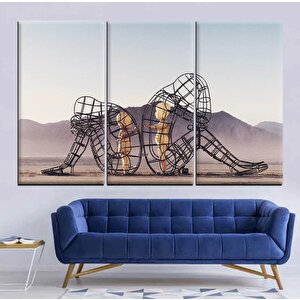 İç Çocuk Parlayan Heykel Temalı Modern Sanat, Burning Man Figürlü Duvar Kanvası 90x180 cm