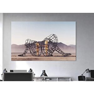 İç Çocuk Parlayan Heykel Temalı Modern Sanat, Burning Man Figürlü Duvar Kanvası 90x180 cm