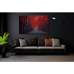 Kırmızı Yapraklı Orman Kanvas Tablosu, Güzel Kırmızı Ağaç Park Baskısı, Manzara Kanvas Tablo