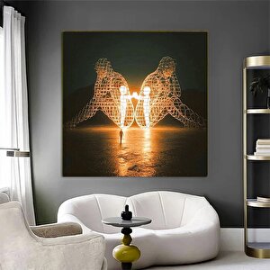 Burning Man Festivalinde Sırt Sırta Veren İki Kişi Tablosu, İçsel Çocuk Temalı Modern Sanat 80x80 cm