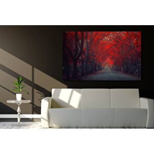 Kırmızı Yapraklı Orman Kanvas Tablosu, Güzel Kırmızı Ağaç Park Baskısı, Manzara Kanvas Tablo