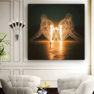 Burning Man Festivalinde Sırt Sırta Veren İki Kişi Tablosu, İçsel Çocuk Temalı Modern Sanat 120x120 cm