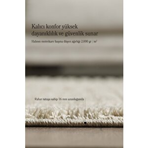 Yumuşak Peluş Tüylü İskandinav Desenli Kabarık Bukleli Bej Renkli Halı 100x500 cm