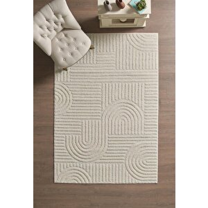 Yumuşak Peluş Tüylü İskandinav Desenli Kabarık Bukleli Krem Renkli Halı 160x250 cm