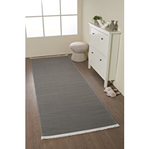 Modern Tasarımlı Salon Mutfak Koridor Halısı  Düz Saçaklı Gri Renkli 80x400 cm