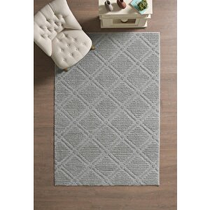 Yumuşak Peluş Tüylü İskandinav Desenli Kabarık Bukleli Gri Renkli Halı 80x100 cm