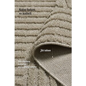 Yumuşak Peluş Tüylü İskandinav Desenli Kabarık Bukleli Bej Renkli Halı