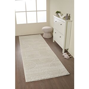 Yumuşak Peluş Tüylü İskandinav Desenli Kabarık Bukleli Krem Renkli Halı 160x230 cm