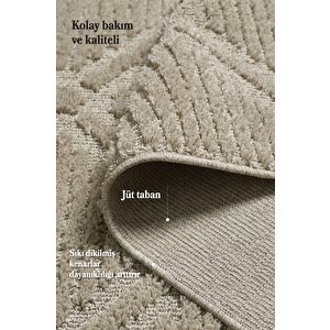 Yumuşak Peluş Tüylü İskandinav Desenli Kabarık Bukleli Bej Renkli Halı