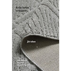 Yumuşak Peluş Tüylü İskandinav Desenli Kabarık Bukleli Gri Renkli Halı