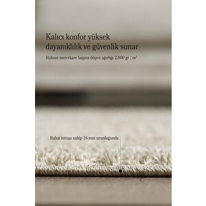 Yumuşak Peluş Tüylü İskandinav Desenli Kabarık Bukleli Bej Renkli Halı