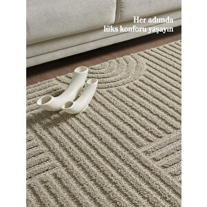 Yumuşak Peluş Tüylü İskandinav Desenli Kabarık Bukleli Bej Renkli Halı 120x400 cm