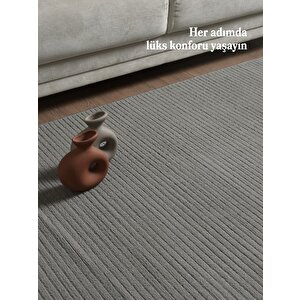 Modern Tasarımlı Salon Mutfak Koridor Halısı  Düz Saçaklı Gri Renkli 140x300 cm