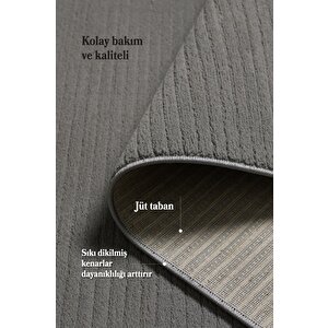 Modern Tasarımlı Salon Mutfak Koridor Halısı  Düz Saçaklı Gri Renkli