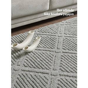 Yumuşak Peluş Tüylü İskandinav Desenli Kabarık Bukleli Gri Renkli Halı 120x150 cm