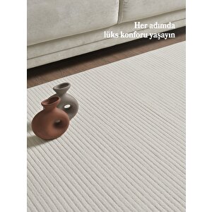 Modern Tasarımlı Salon  Mutfak  Koridor Halısı  Düz Saçaklı Krem Renkli 100x300 cm