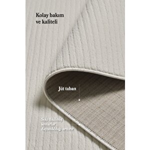 Modern Tasarımlı Salon  Mutfak  Koridor Halısı  Düz Saçaklı Krem Renkli