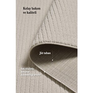 Modern Tasarımlı Salon  Mutfak  Koridor Halısı  Düz Saçaklı Bej Renkli