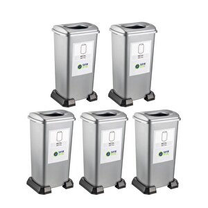 Sy-4398 Sıfır Atık Metal Geri Dönüşüm Çöp Kutusu 70 Lt Gri 5 Adet