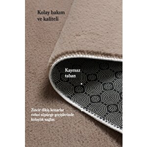 Modern Saçaklı Kaymaz Taban Tavşan Tüyü Kolay Temizlenebilir Yıkanabilir Salon Oturma Odası Yolluk Mutfak Halısı Açık Kahverengi R 100x450 cm