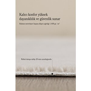 Modern Saçaklı Kaymaz Taban Tavşan Tüyü Kolay Temizlenebilir Yıkanabilir Salon Oturma Odası Yolluk Mutfak Halısı Krem Renk