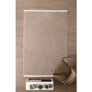 Modern Saçaklı Kaymaz Taban Tavşan Tüyü Kolay Temizlenebilir Yıkanabilir Salon Oturma Odası Yolluk Mutfak Halısı Açık Kahverengi R 100x100 cm