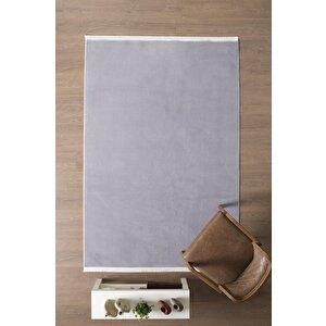 Modern Saçaklı Kaymaz Taban Tavşan Tüyü Kolay Temizlenebilir Yıkanabilir Salon Oturma Odası Yolluk Mutfak Halısı Açık Gri Renk 120x400 cm